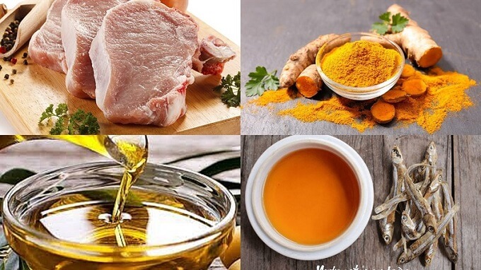 Les ingrédients pour faire du porc séché ou ruốc (avec colorant)