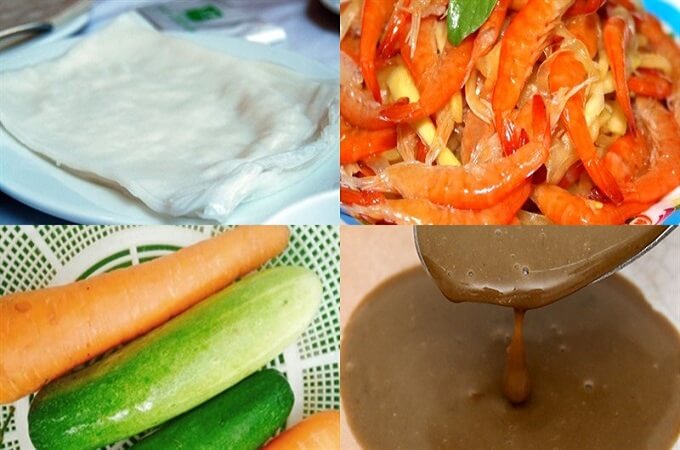 Ingrédients pour faire des rouleaux de crevettes aigres