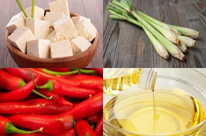 Ingrédients pour tofu frit à la citronnelle et au piment
