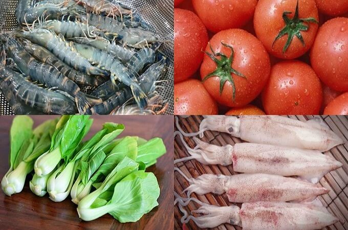 Ingrédients pour réaliser des vermicelles aux fruits de mer pour 4 personnes