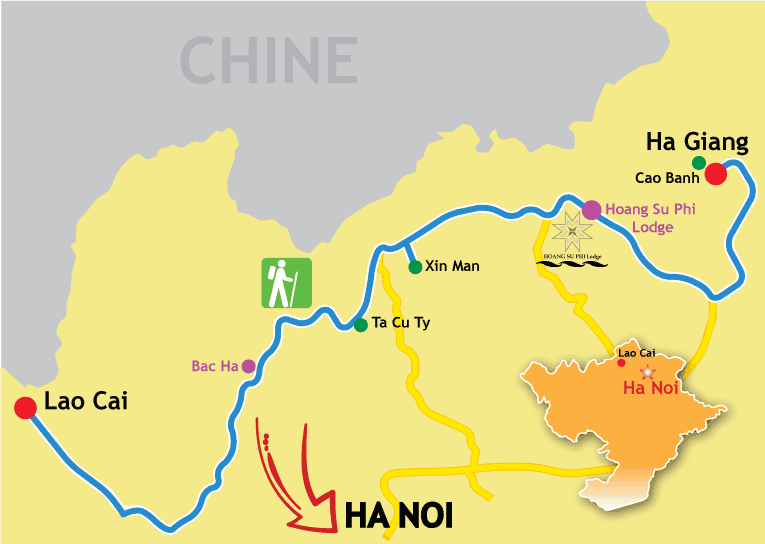 Randonnee Bac Ha Hoang Su Phi 7 jours carte