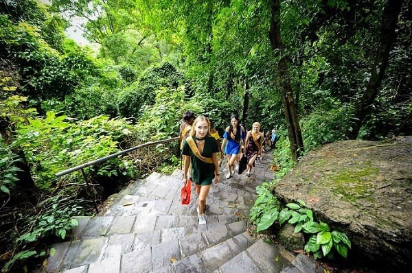 La montée de 500 marches en pierre au milieu de la forêt tropicale