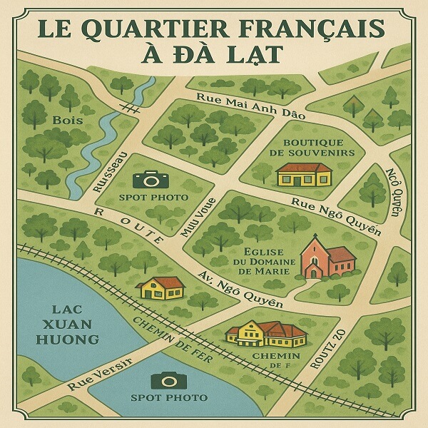 Carte graphique illustrée le quartier français à DaLat