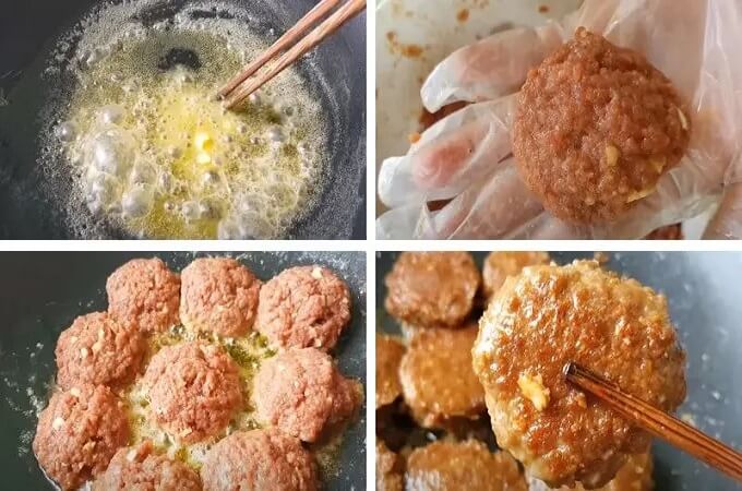 Boulettes de bœuf dans la poêle à beurre sur feu doux