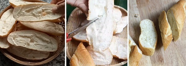 Coupez le pain comme suit