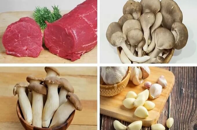 Ingrédients pour bœuf haché sauce aux champignons