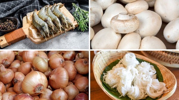 Ingrédients pour vermicelles aux beignets de crevettes