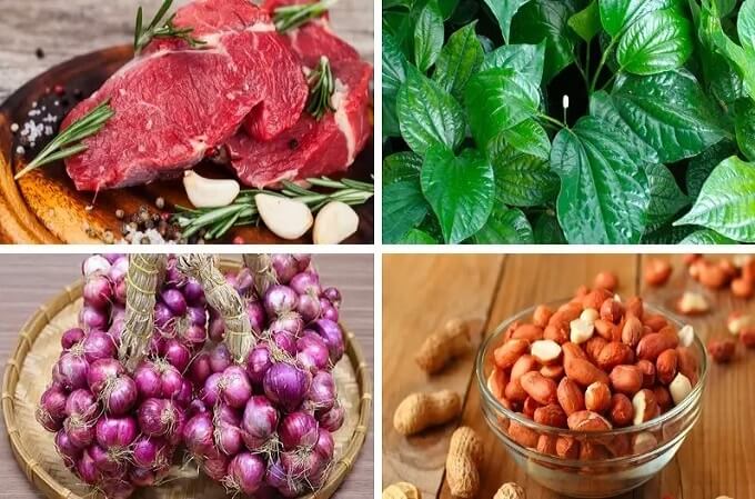 Les ingrédients pour le bœuf aux feuilles de lolot