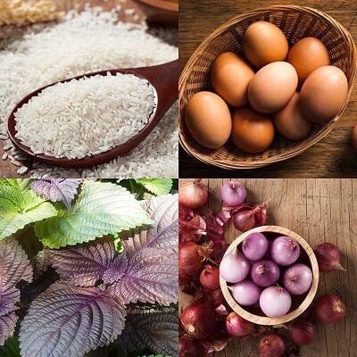 Les ingrédients pour le porridge à la périlla et œuf