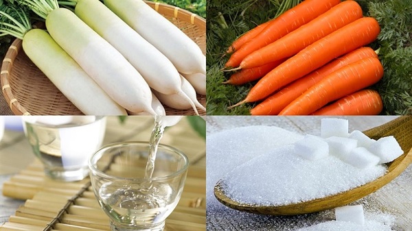 Les ingrédients pour pickles de carottes radis blancs