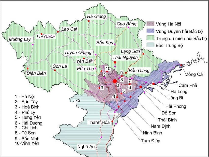Plan des provinces du Nord Vietnam